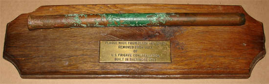 USS Constellation Relic Spike and Wood Plaque