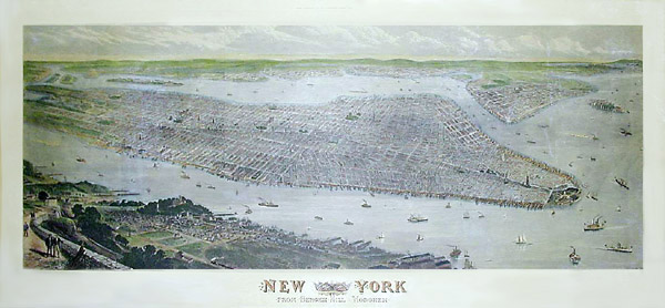 Large Centennial Bird's-eye View of New York City -- 1876