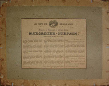 Frame back, showing label