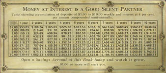 Money at Interest, Savings Bank Sign