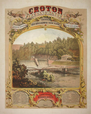 Croton Fire Insurance Company Advertising Broadside, Croton Dam View