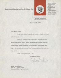 signed letter from Helen Keller