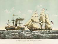 A Packetship and Steamer Baltic of the Collins Line Speaking in Mid Ocean.