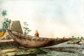 Village scene with boat