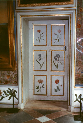 Door decorated with botanical paintings