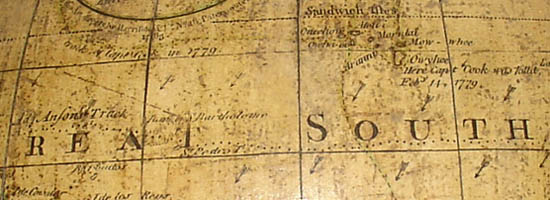 Bardin 1783 Globe Anson's Trek and Cook's voyage of 1779