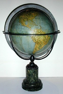 French Empire-Revival Raised Relief Table Globe Verde Antico Base