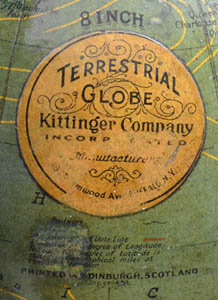 Kittinger and W. & A.K. Johnston 8-Inch Terrestrial Table Globe, detail