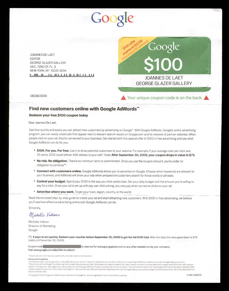 Letter from Google to Joannes de Laet