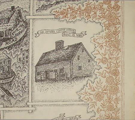 Nantucket Town pictorial map inset illustration of Jethro Coffin house