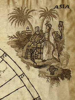 Silk Embroidered Double Hemisphere World Map detail