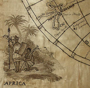 Silk Embroidered Double Hemisphere World Map detail