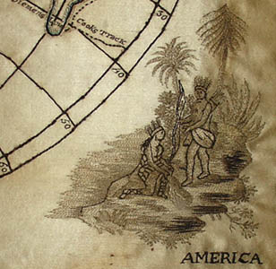 Silk Embroidered Double Hemisphere World Map detail