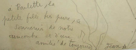 Cocteau drawing inscription to Paulette Goddard