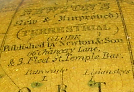 Newton and Son pocket globe cartouche detail