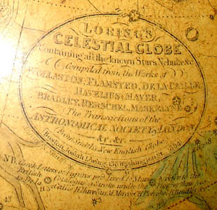 Loring celestial table globe cartouche