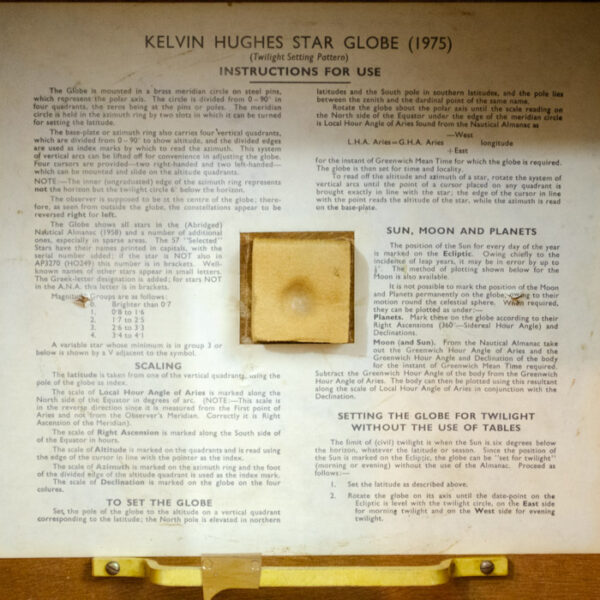 Kelvin & Hughes 7-Inch Star Globe, Epoch 1975, detail