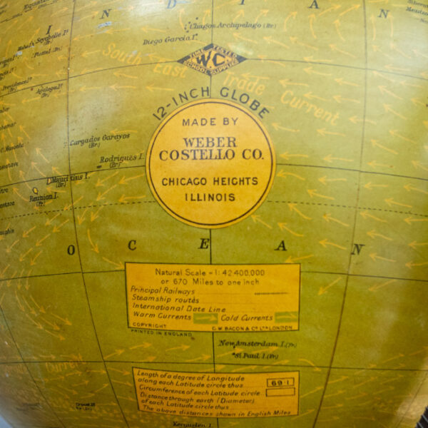 Weber Costello Co. /G.W. Bacon & Co., Ltd. 12-inch Terrestrial Table Globe, detail