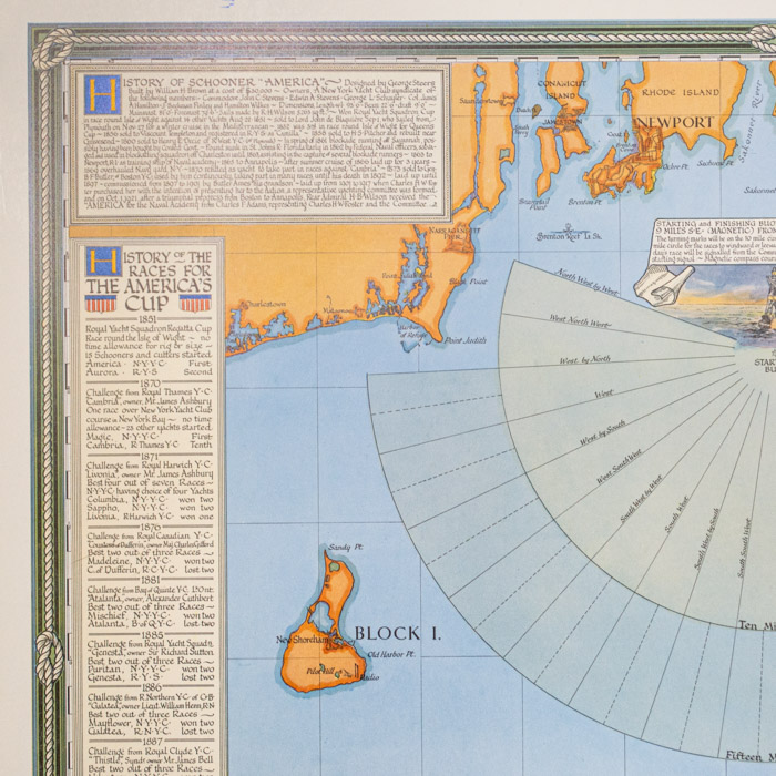 Pictorial Map, Chart of the America's Cup, 1934, detail