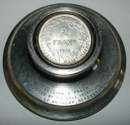 Belgian Two-Frank Piece Telecommunications Paperweight