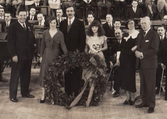 Detail showing, from left, Ernest Schelling, Lucrezia Bori, John McCormack, Guila Bustabo and Charles Triller.