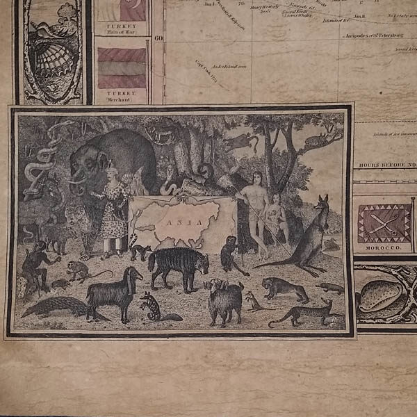 Detail of map corner illustration of Asia.