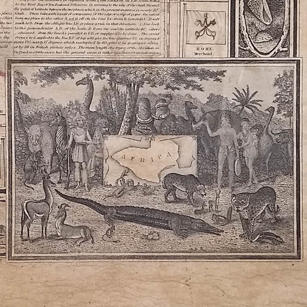 Detail of map corner illustration of Africa.