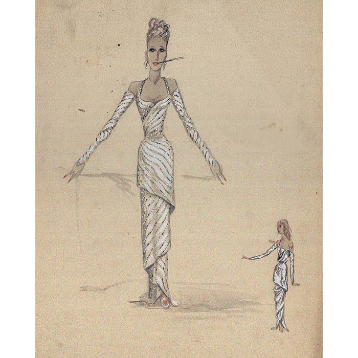 Katie Kuhn Costume Design: White Striped Evening Gown Costume