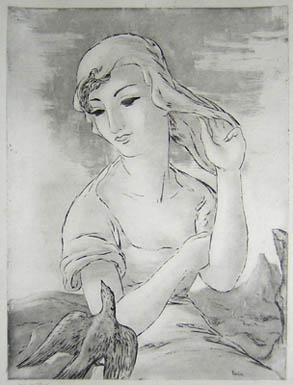 Pair of Etchings of Women with Doves