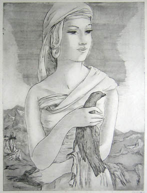 Pair of Etchings of Women with Doves