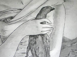 Pair of Etchings of Women with Doves