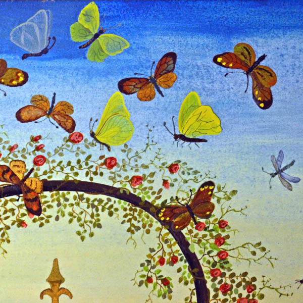 Einsmann painting of butterflies and cats, detail