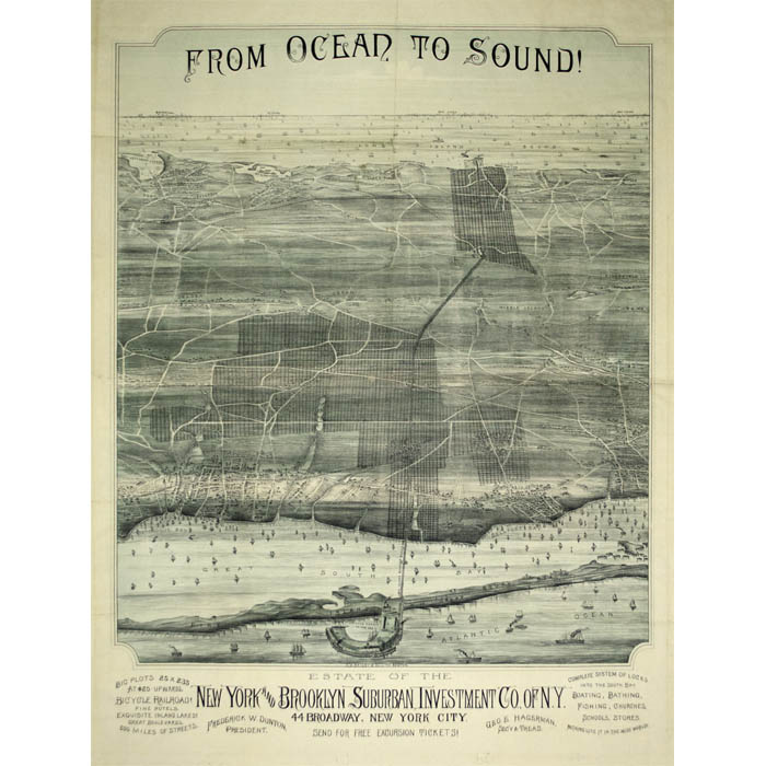 1890 BIRD'S EYE VIEW OF RIVERHEAD SUFFOLK COUNTY LONG ISLAND NY COPY POSTER MAP