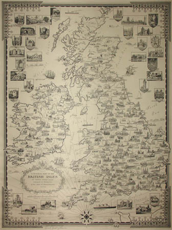 Map, United Kingdom, Pictorial, British Isles, Ernest Dudley Chase