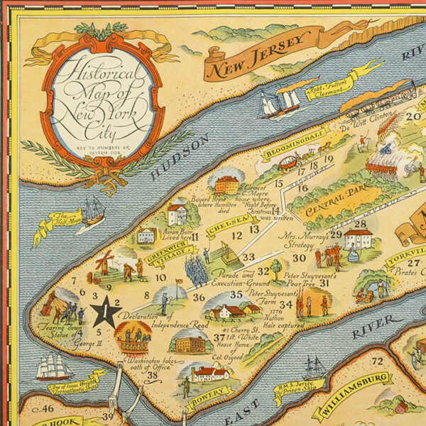 Map, New York City, Pictorial, Historical, National City Bank, Vintage ...