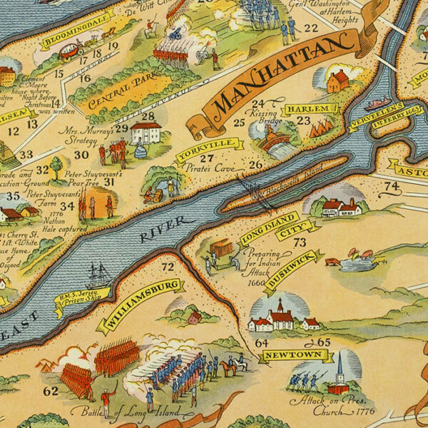 Map, New York City, Pictorial, Historical, National City Bank, Vintage ...