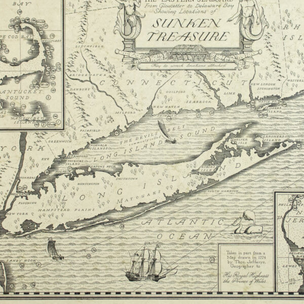 An Authentic Map of the Eastern Seaboard from Gloucester to Delaware Bay Showing Locations of Sunken Treasure, detail