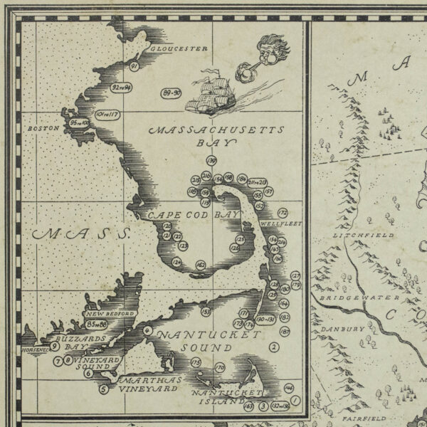 An Authentic Map of the Eastern Seaboard from Gloucester to Delaware Bay Showing Locations of Sunken Treasure, detail