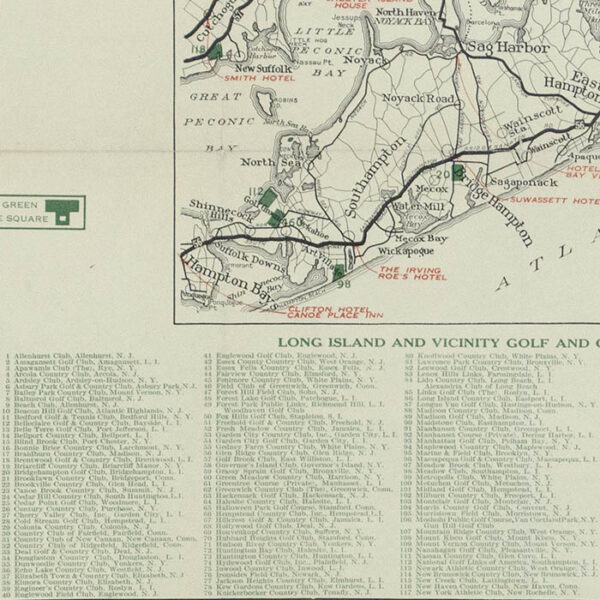 Rand McNally Official 1923 Detailed Auto Trails Map, Long Island and Vicinity Featuring Golf Links, detail