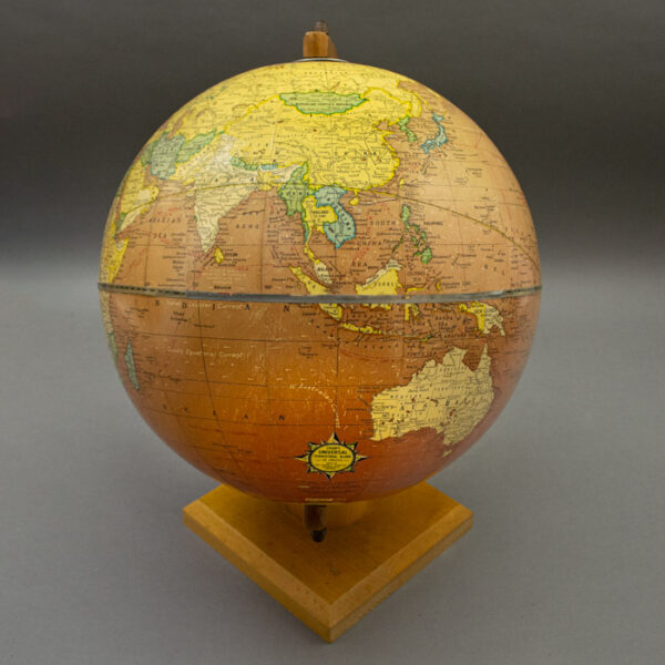 George F. Cram Company 12-Inch Cherry (Red) Ocean Terrestrial Globe, detail