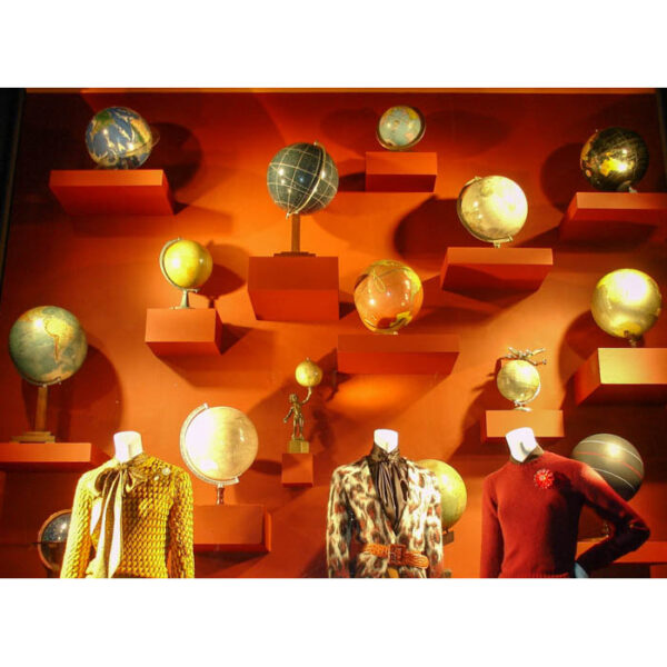 Bergdorf Goodman Store windows with globes from the George Glazer Gallery, August 2012