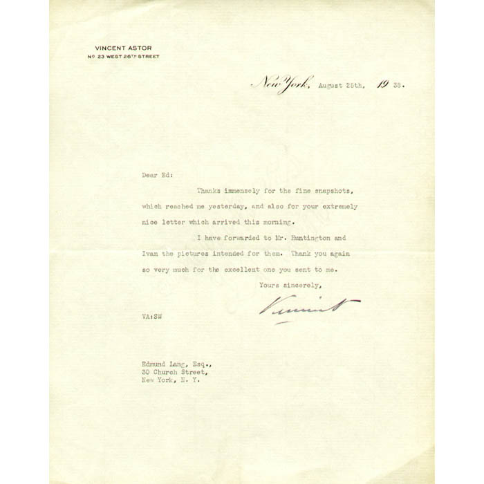 Letter related to The Yacht Nourmahal