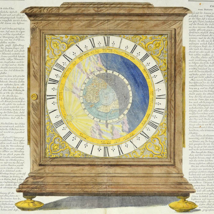 Homann Doppelmayr Universal Geographical Striking Clock Geographische Universal Antique Engraving Atlas Coelestis