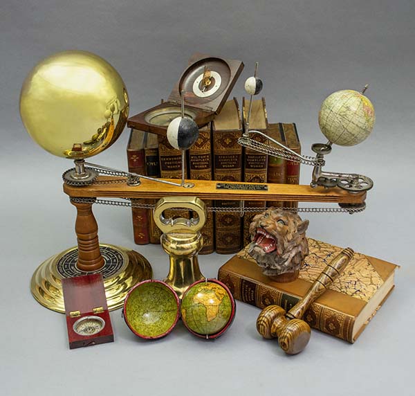 Group photo of globes and other objects
