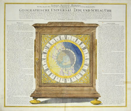 Homann Doppelmayr Universal Geographical Striking Clock Geographische Universal Antique Engraving Atlas Coelestis